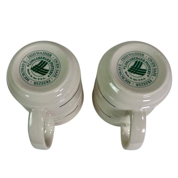 Longaberger Pottery VTG Set 2 Woven Traditions Heritage Green & Ivory Mugs READ - Picture 6 of 10